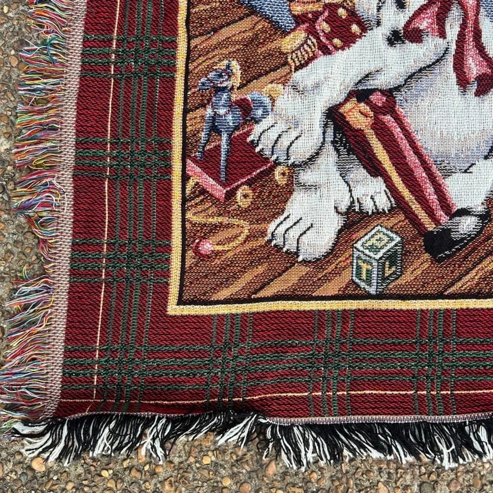 Crown Crafts Christmas Puppies Tapestry Blanket Woven Throw Holiday Nutcracker
